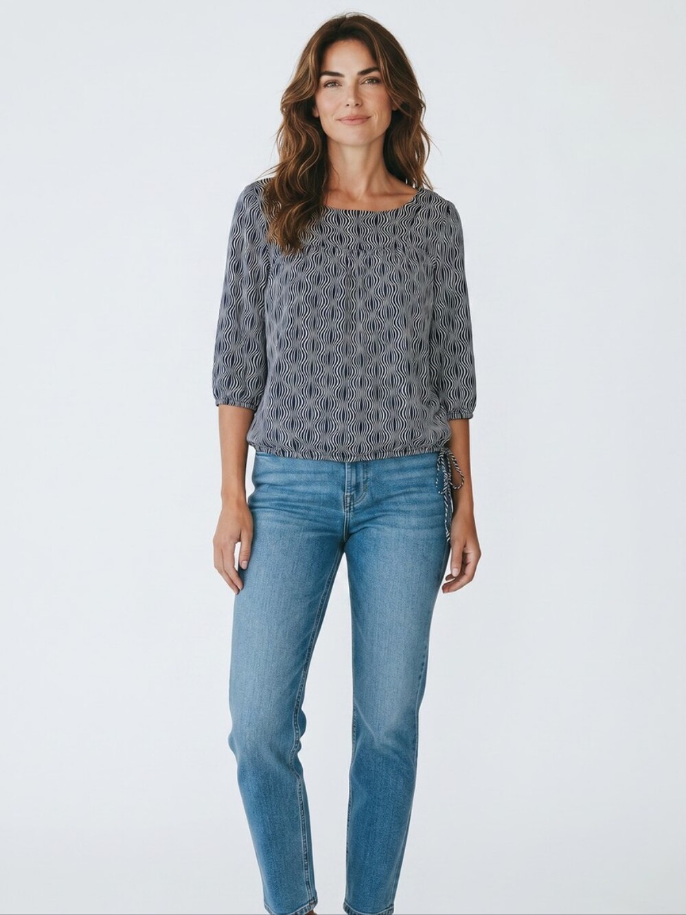 Worthington Gray Patterned 3/4 Sleeve Blouse